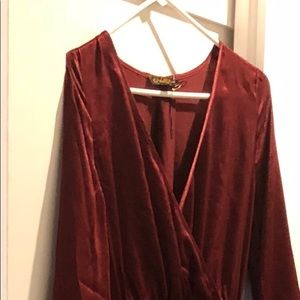 Floor length, long sleeve maaron dress.